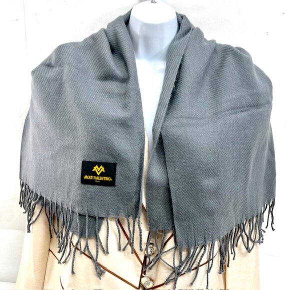 New in Bag MOLTI VALENTINO Italy Scarf Men/Women 100% Wool, Gray Fringed 68"x28 - Picture 3 of 11